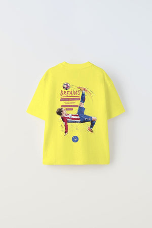 Earned Not Gıven Yazılı Futbol Tasarım Baskılı Sarı Çocuk T-shirt