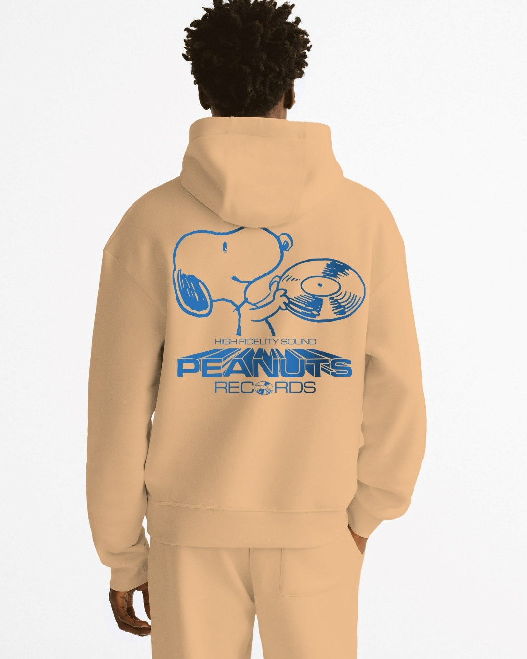 Kapüşonlu İçi Polar Peanuts Yazılı Snoopy Desen Baskılı Bej Oversize Hoodie Sweatshirt