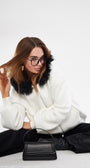 Beyaz Kapüşonlu Kürklü Fermuarlı Pamuklu Kadın Sweatshirt Hoodie