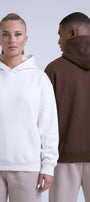 Unisex 2’li Oversize Basic Hoodie Beyaz & Kahverengi – Kapüşonlu, Cepli, 3 İplik Şardonlu Polar