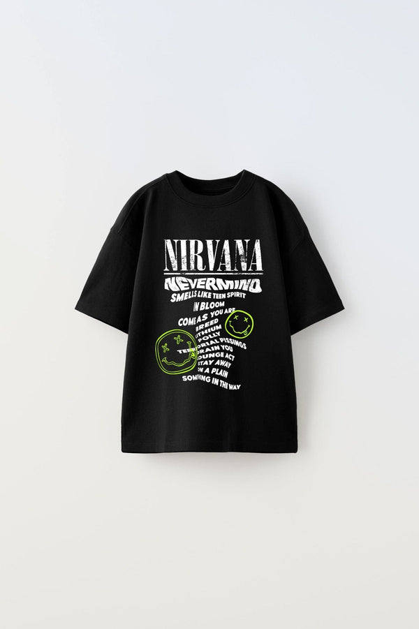 Nirvana Yazılı Smile Baskılı Siyah Çocuk T-shırt 