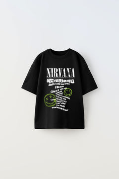 Nirvana Yazılı Smile Baskılı Siyah Çocuk T-shırt