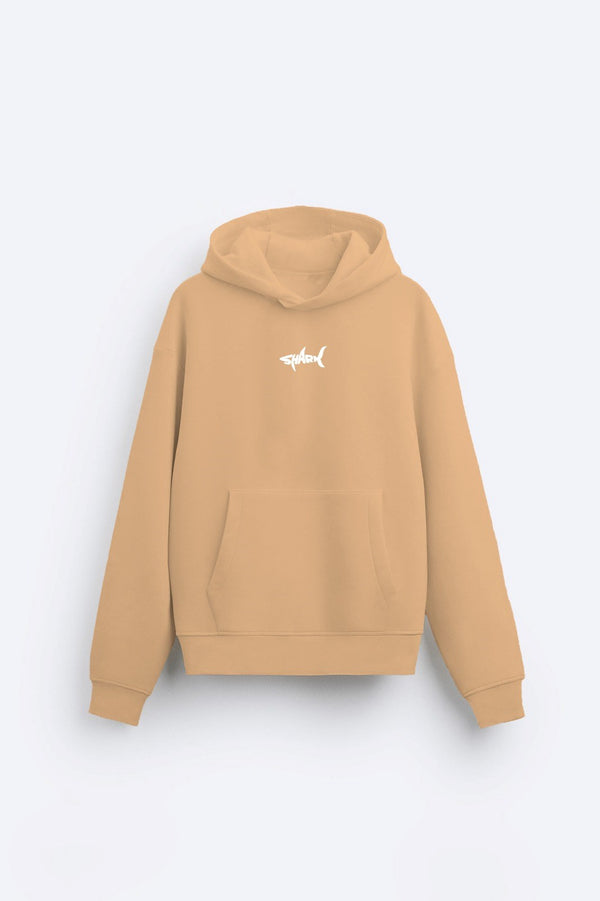 Kapüşonlu İçi Polar Shark Baskılı Bej Oversize Hoodie Sweatshirt