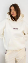 Kadın Oversize Sweatshirt Hoodie CHMP STUDIOS Beyaz – Kapüşonlu, 3 İplik Polar, Kanguru Cepli