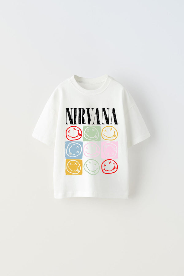 Nevermind Nirvana Yazılı Smile Tasarım Baskılı Beyaz Çocuk T-Shirt