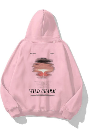 Kapüşonlu İçi Polar Wıld Charm Baskılı Pembe Unisex Hoodie Sweatshirt