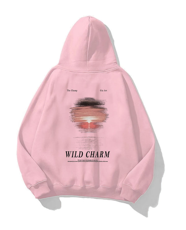 Kapüşonlu İçi Polar Wıld Charm Baskılı Pembe Unisex Hoodie Sweatshirt