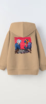 Kapüşonlu İçi Polar Satranç Baskılı Bej Unisex Çocuk Hoodie Sweatshirt