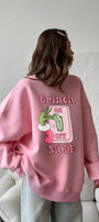 Kadın Oversize Sweatshirt Elbise Grinch Mode Baskılı Pembe – Bisiklet Yaka, 3 İplik Şardonlu Polar