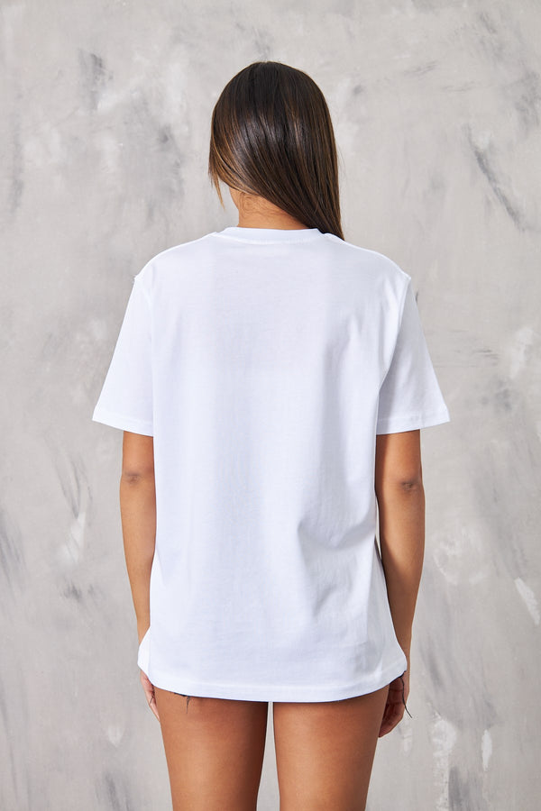 The Champ Ritim Tasarım Baskılı Oversize Beyaz Kadın T-Shirt