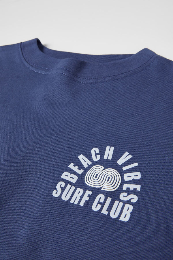 The Champ Beach Vıbes Surf Club Yazılı Ters S Tasarım Baskılı Lacivert Çocuk T-Shirt