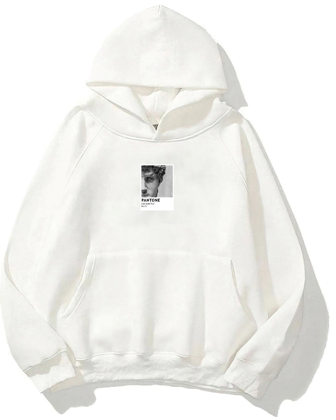 Kapüşonlu İçi Polar Pantone David Baskılı Beyaz Unisex Oversize Hoodie Sweatshirt