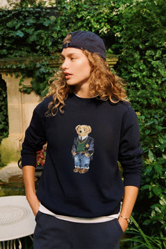 Kadın Oversize Sweatshirt Ivy Bear Baskılı Lacivert – Bisiklet Yaka, 3 İplik Şardonlu