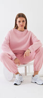 Unisex Oversize Eşofman Takımı Basic Pembe – Bisiklet Yaka, Lastikli Paça, 3 İplik Şardonlu Polar