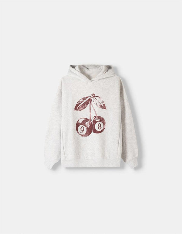 Gri  Çocuk 98 Cherries Baskılı Main Charactery Enegy Only Yazılı Kapüşonlu Oversize Hoodie