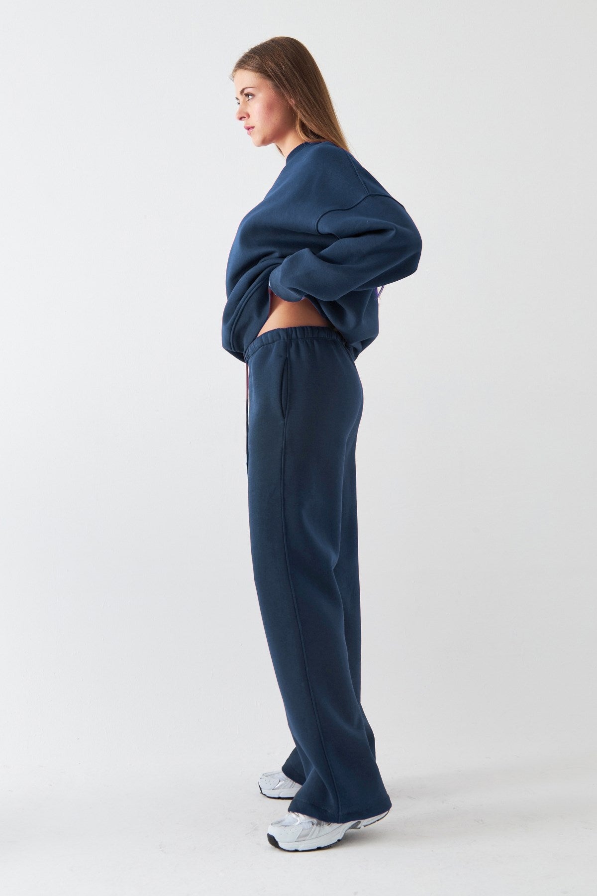 Unisex Oversize Eşofman Takımı Basic Marine – Bisiklet Yaka, Bol Paça, 3 İplik Şardonlu Polar