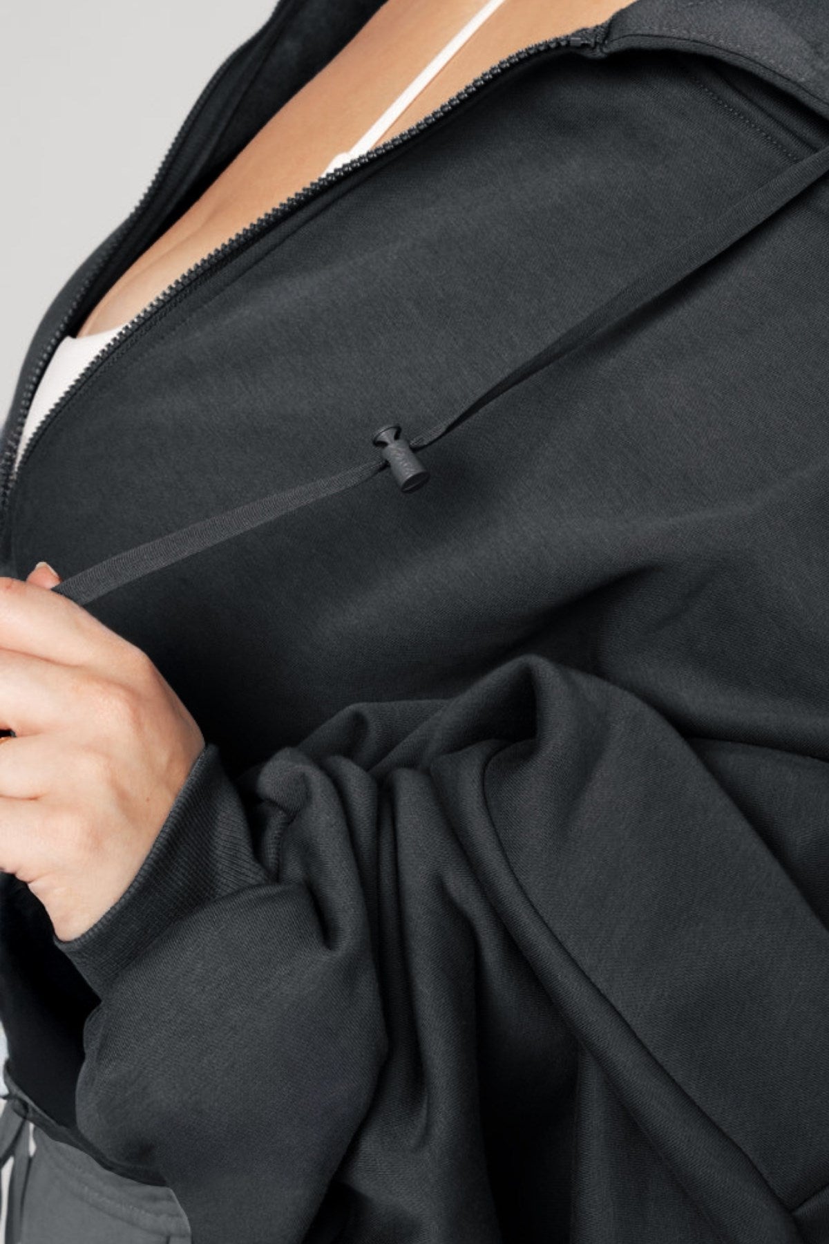 Kadın Füme Kapüşonlu Sweatshirt Fermuarlı 3 İplik Şardonlu Oversize Kesim