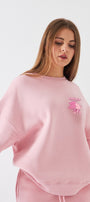 Kadın Oversize Sweatshirt Piglet Dreams Baskılı Pembe – Bisiklet Yaka, 3 İplik Şardonlu Polar