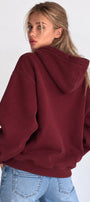 Kadın Oversize Hoodie Amore Baskılı Bordo – Kapüşonlu, Kanguru Cepli, 3 İplik Şardonlu Polar