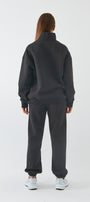 Unisex Oversize Sweatshirt Basic Füme – Yarım Fermuar Dik Yaka, 3 İplik Şardonlu Polar