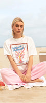 Kadın Oversize Tişört Salty&Sunkissed Baskılı Beyaz – Bisiklet Yaka, %100 Pamuk Compact Süprem 24/1