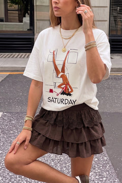 Kadın Oversize Tişört Weekend Mood Baskılı Beyaz – Bisiklet Yaka, Rahat Kalıp, %100 Pamuk