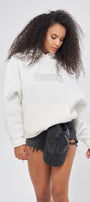 Heaven Yazılı Taş Baskılı Kapüşonlu İçi Polar Oversize Beyaz Sweatshirt