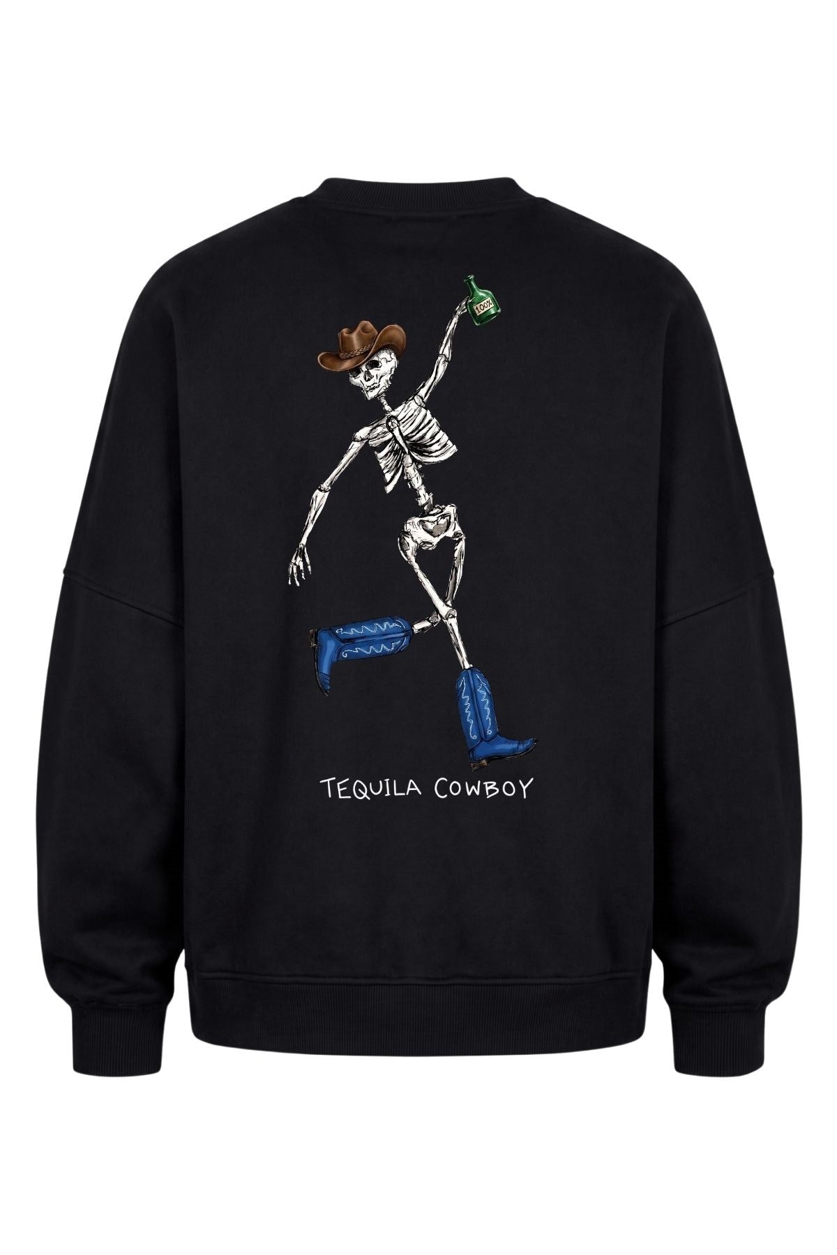 Erkek Oversize Sweatshirt Western Spirit Baskılı Siyah – Bisiklet Yaka, 3 İplik Şardonlu Polar