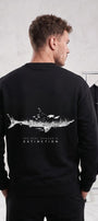 Erkek Oversize Sweatshirt Extinction Baskılı Siyah – Bisiklet Yaka, 3 İplik Şardonlu Polar