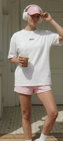 Kadın Oversize Tişört Shh! Baskılı Beyaz – Bisiklet Yaka, Rahat Kalıp, %100 Pamuk