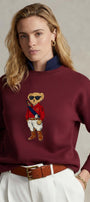 Kadın Oversize Sweatshirt Regatta Bear Baskılı Bordo – Bisiklet Yaka, 3 İplik Şardonlu