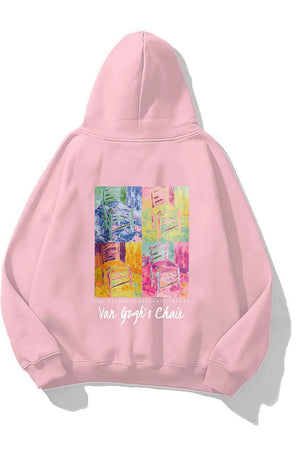 Kapüşonlu İçi Polar Van Gogh's Chair Baskılı Pembe Unisex Hoodie Sweatshirt