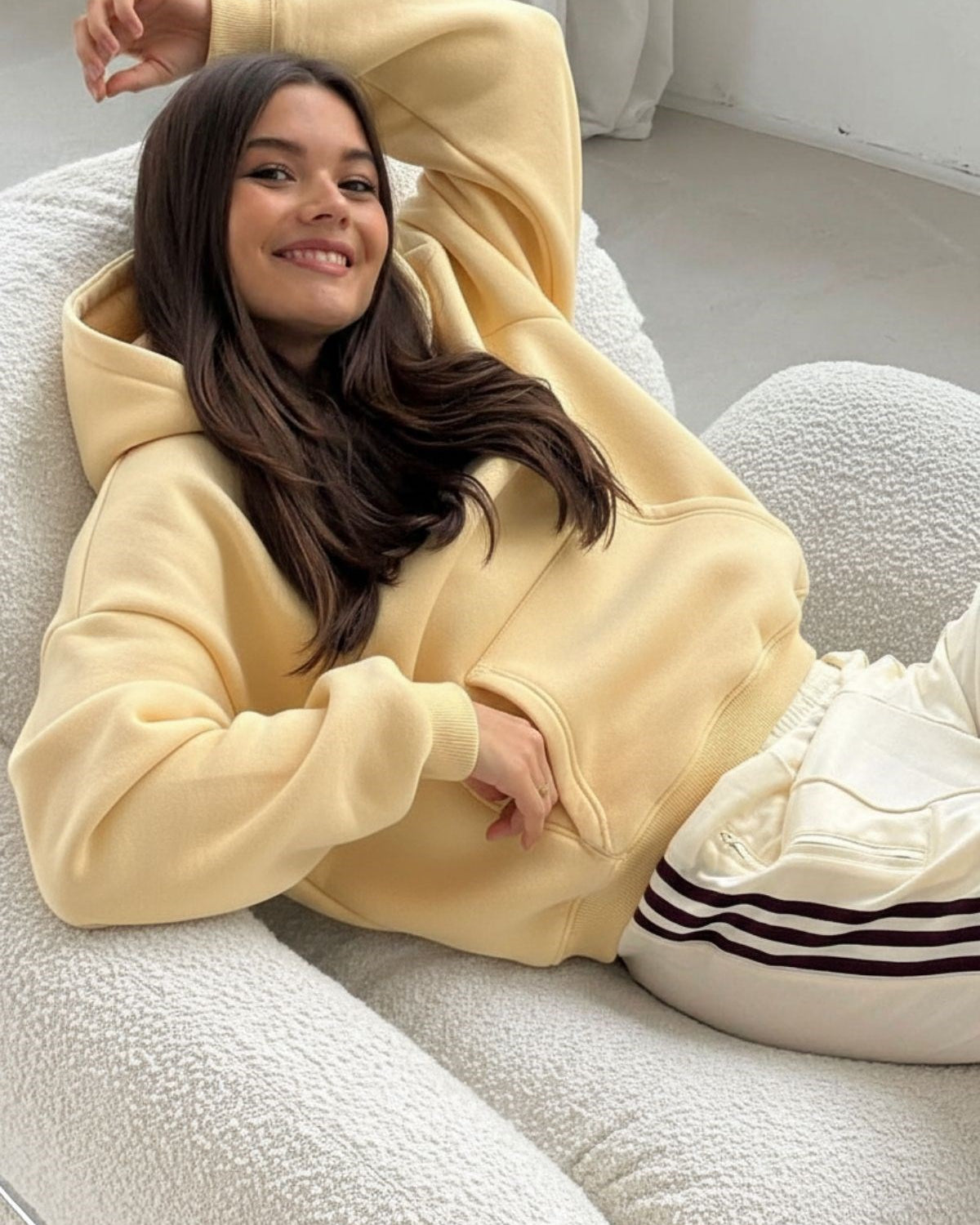 Kadın Oversize Sweatshirt Hoodie CHMP SUDIOS Sarı – Kapüşonlu, 3 İplik , Kanguru Cepli