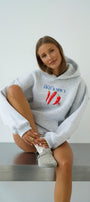 Kadın Oversize Sweatshirt Hoodie Hot & Spicy Baskılı Gri – Kapüşonlu, 3 İplik Şardonlu Polar