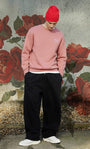 Unisex Oversize Sweatshirt Norf Sarf Harita Baskılı Pembe – Bisiklet Yaka, 3 İplik Şardonlu Polar