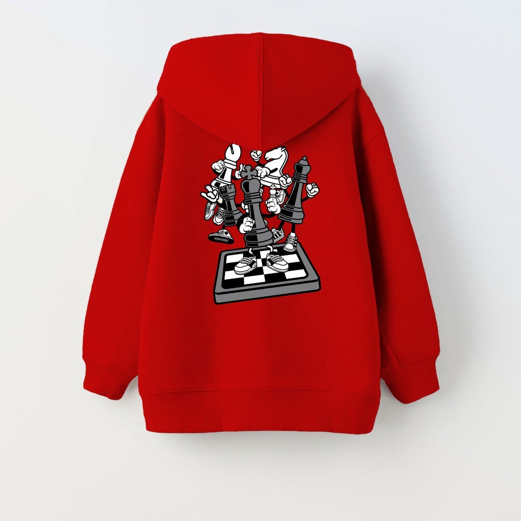Kapüşonlu İçi Polar Satranç Think Baskılı Kırmızı Unisex Çocuk Hoodie Sweatshirt