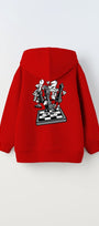 Kapüşonlu İçi Polar Satranç Think Baskılı Kırmızı Unisex Çocuk Hoodie Sweatshirt