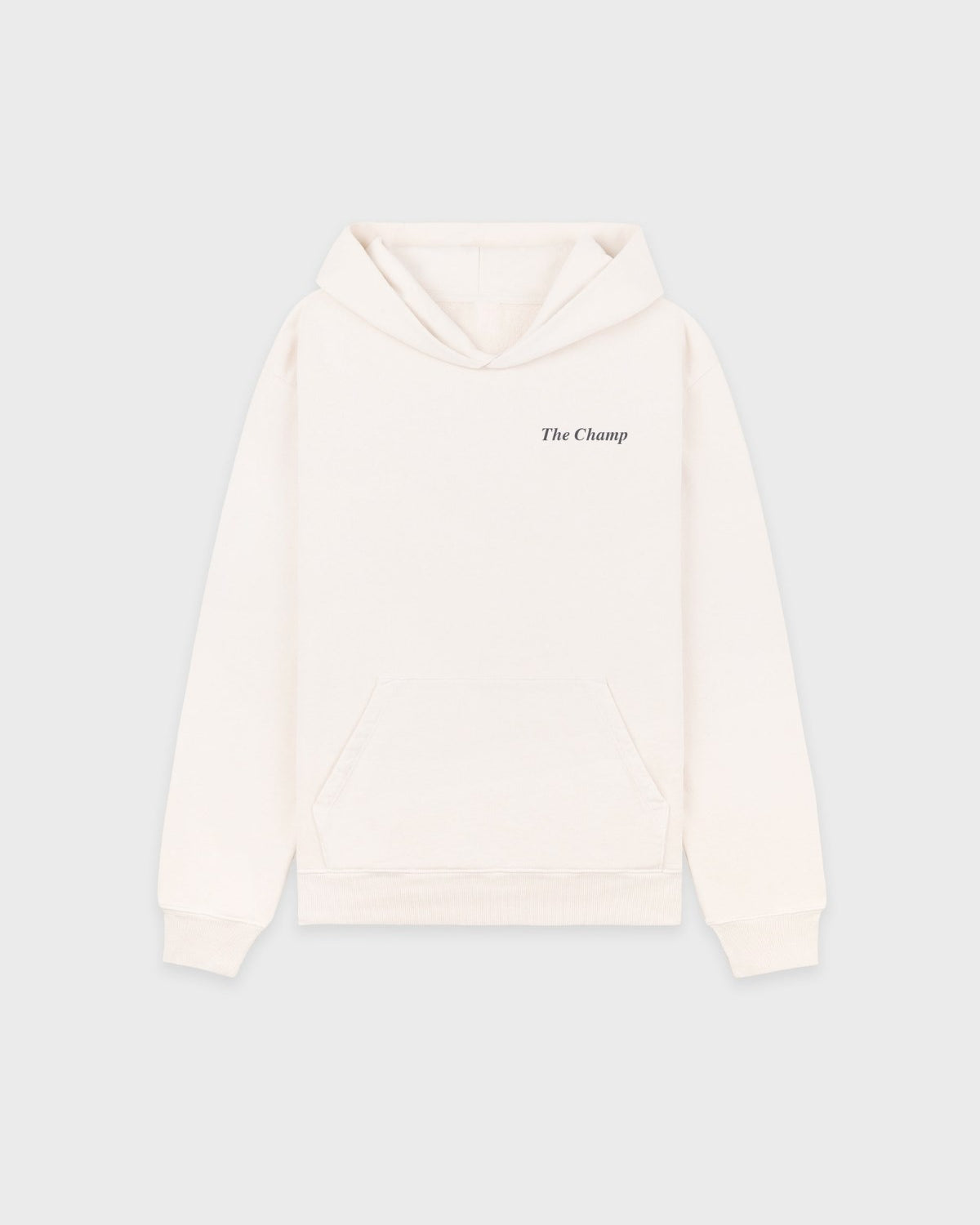 Unisex 3 İplik Şardonlu Ekru Kapüşonlu Sweatshirt – The Champ Baskılı, Armalı, Modern Şehir Modası