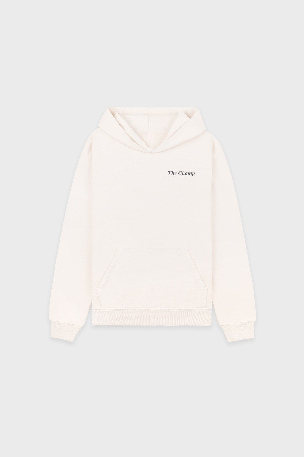 Unisex 3 İplik Şardonlu Ekru Kapüşonlu Sweatshirt – The Champ Baskılı, Armalı, Modern Şehir Modası