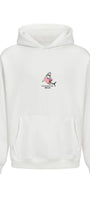 Erkek Oversize Sweatshirt Hoodie Shark Hello Beyaz – Kapüşonlu, 3 İplik Polar, Kanguru Cepli