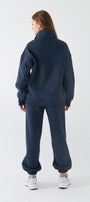 Unisex Oversize Sweatshirt Basic Marine – Yarım Fermuar Dik Yaka, 3 İplik Şardonlu Polar