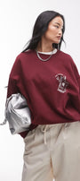 Oversize Unisex Sweatshirt Bordo – 3 İplik Şardonlu Polar Kumaş, Bisiklet Yaka, Salut Arka Baskılı