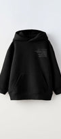 Sİyah Kapüşonlu İçi Polar Dağ Baskılı Unisex Çocuk Sweatshirt