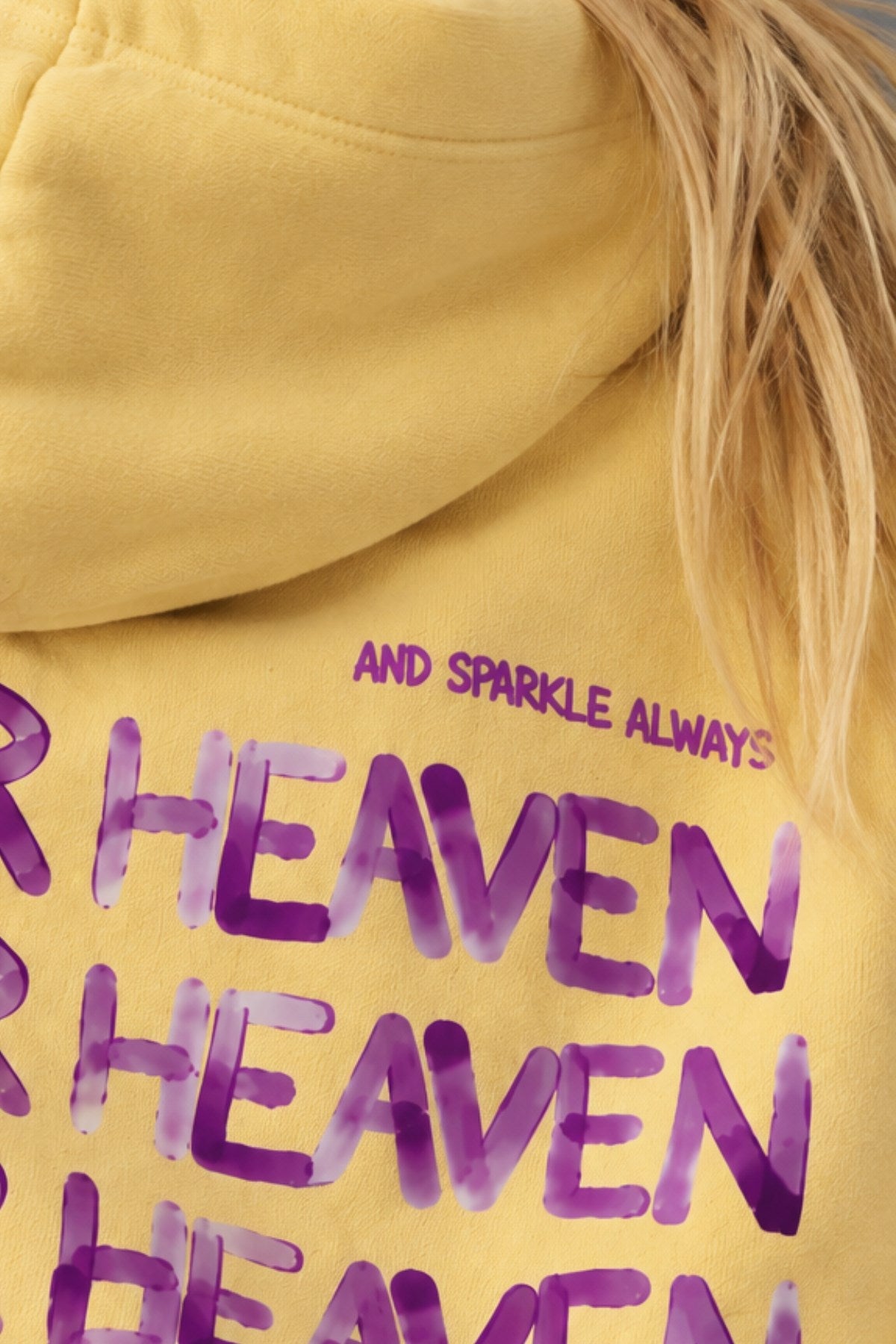 Kız Çocuk Oversize Hoodie Sweatshirt Flower Heaven Baskılı Sarı – Kapüşonlu, Cepli, 3 İplik Polar  