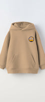 Kapüşonlu İçi Polar Rise And Enjoy Baskılı Bej Unisex Çocuk Hoodie Sweatshirt