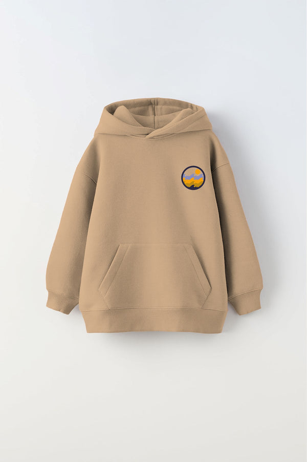 Kapüşonlu İçi Polar Rise And Enjoy Baskılı Bej Unisex Çocuk Hoodie Sweatshirt