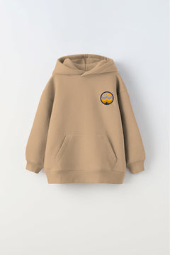 Kapüşonlu İçi Polar Rise And Enjoy Baskılı Bej Unisex Çocuk Hoodie Sweatshirt