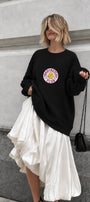Kadın Oversize Sweatshirt Elbise Bad Club Siyah – Bisiklet Yaka, 3 İplik Şardonlu Polar