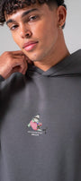 Erkek Oversize Sweatshirt Hoodie Shark Hello Füme – Kapüşonlu, 3 İplik Polar, Kanguru Cepli