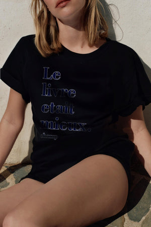 The Champ Le Livre Etait Mieus Yazılı Oversize Kadın Siyah T-Shirt